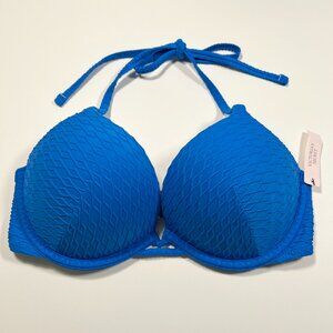 Victoria Secret 36A Bombshell Push Up Bikini Top Adds 2 Cups Textured Blue